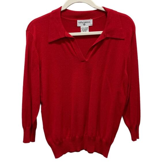 Kathy Ireland Ruby red sweater Three-quarter length sleeves size large - Picture 1 of 9